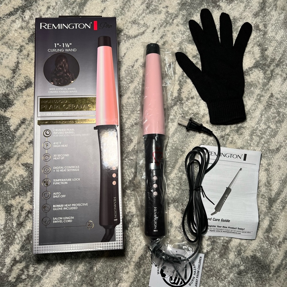 remington ci9538 pro 1” - 1.5” pearl ceramic conical curling wand